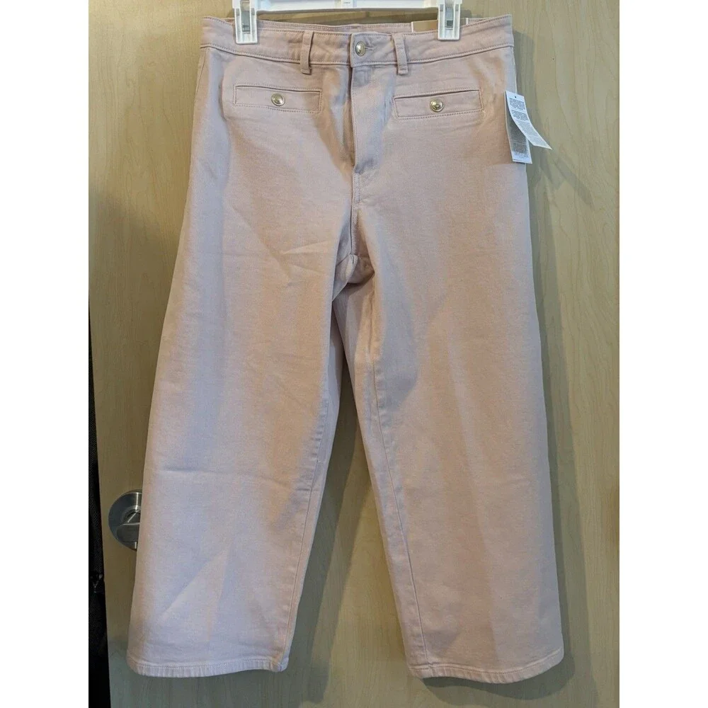 Michael Kors Rosewater Wide Leg Cropped Jeans Size 10 NWT Pink Gold Button